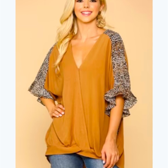 Gigio Plus women’s gathered front camel and leopard tunic top size 2XL - Picture 1 of 10